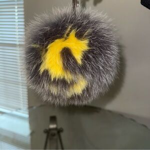 Fendi Charm - Gray and Yellow Fur Bag Charm/Pom Keychain